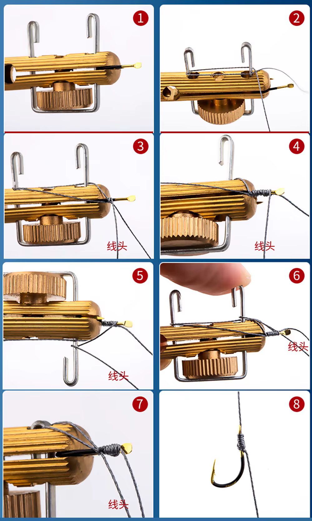 usando dispositivo de atado de anzuelos rapido