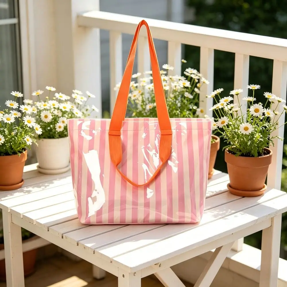Bolso tote impermeable rayas PVC con correa larga para pesca en playa - imagen 4