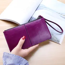 Cartera de mano vintage de cuero encerado con cremallera
