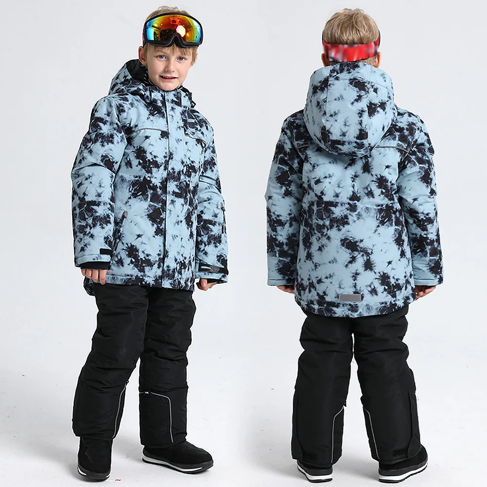 Chaqueta impermeable infantil de esquí cálida con capucha y cortaviento