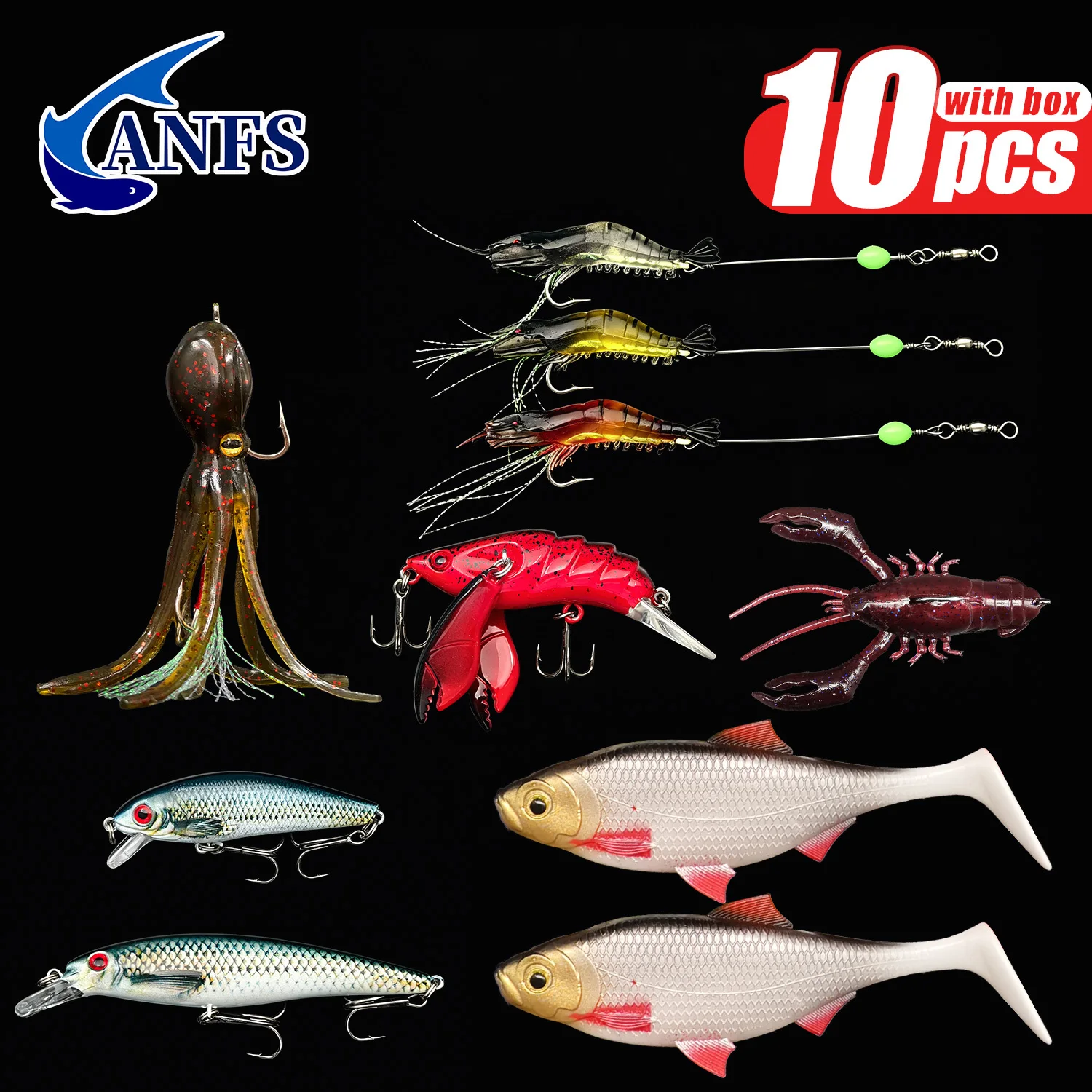 ANFS pack variado de señuelos para pesca marina con crustáceos
