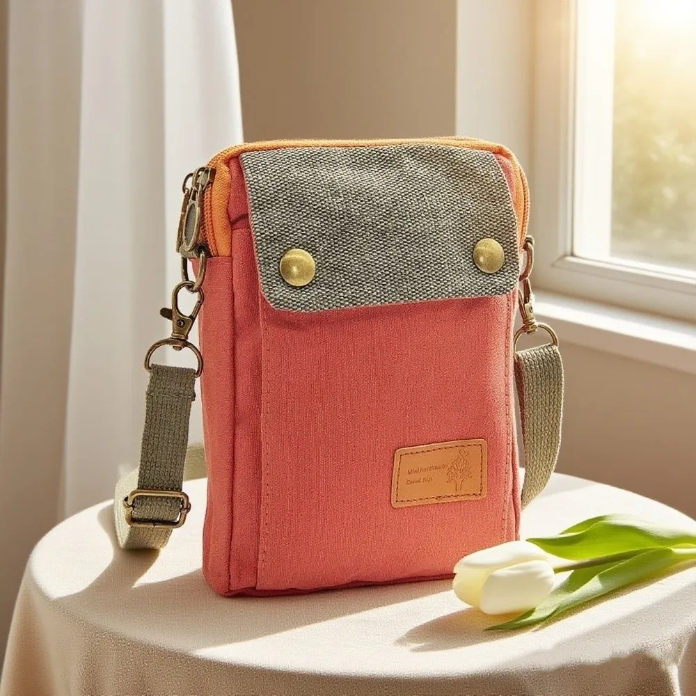 Bolso bandolera de lona con cremallera para teléfono móvil - imagen 2