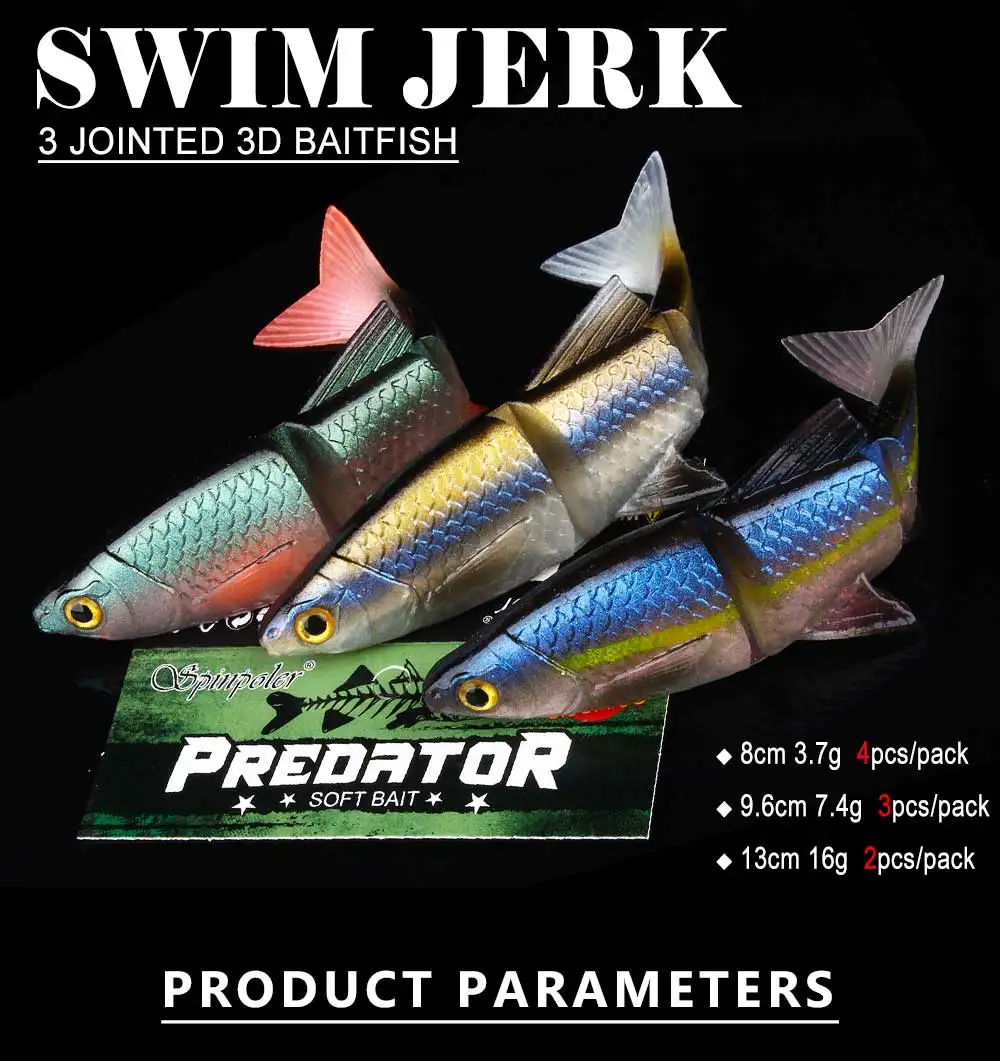 Swimbait articulado Spinpoler Swim Jerk con ojos 3D realistas