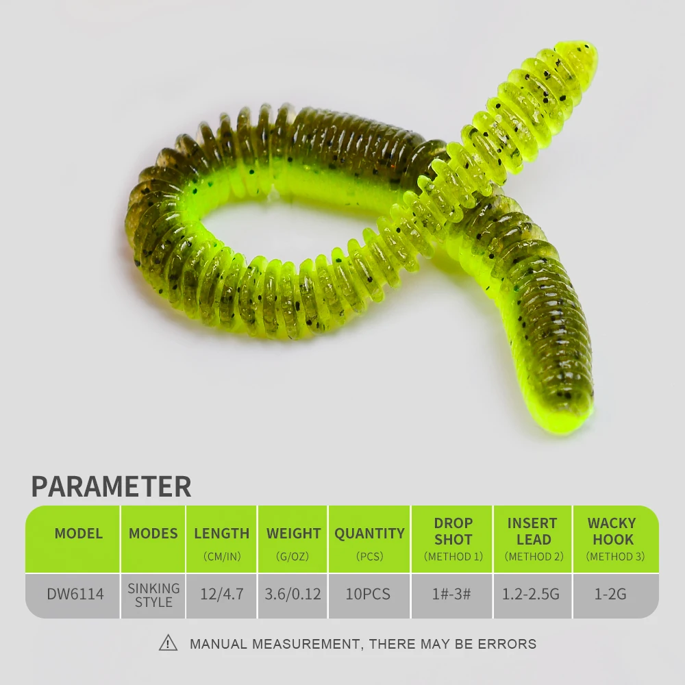 variedad de estilos tipo shad/worm para diferentes presentaciones