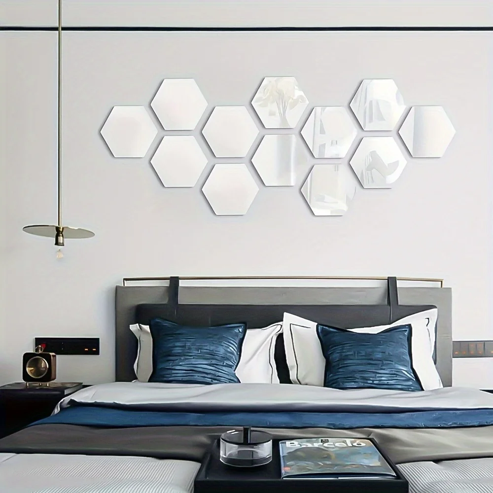Calcomanías 3D hexagonales acrílicas – Pegatinas espejo para paredes - imagen 4