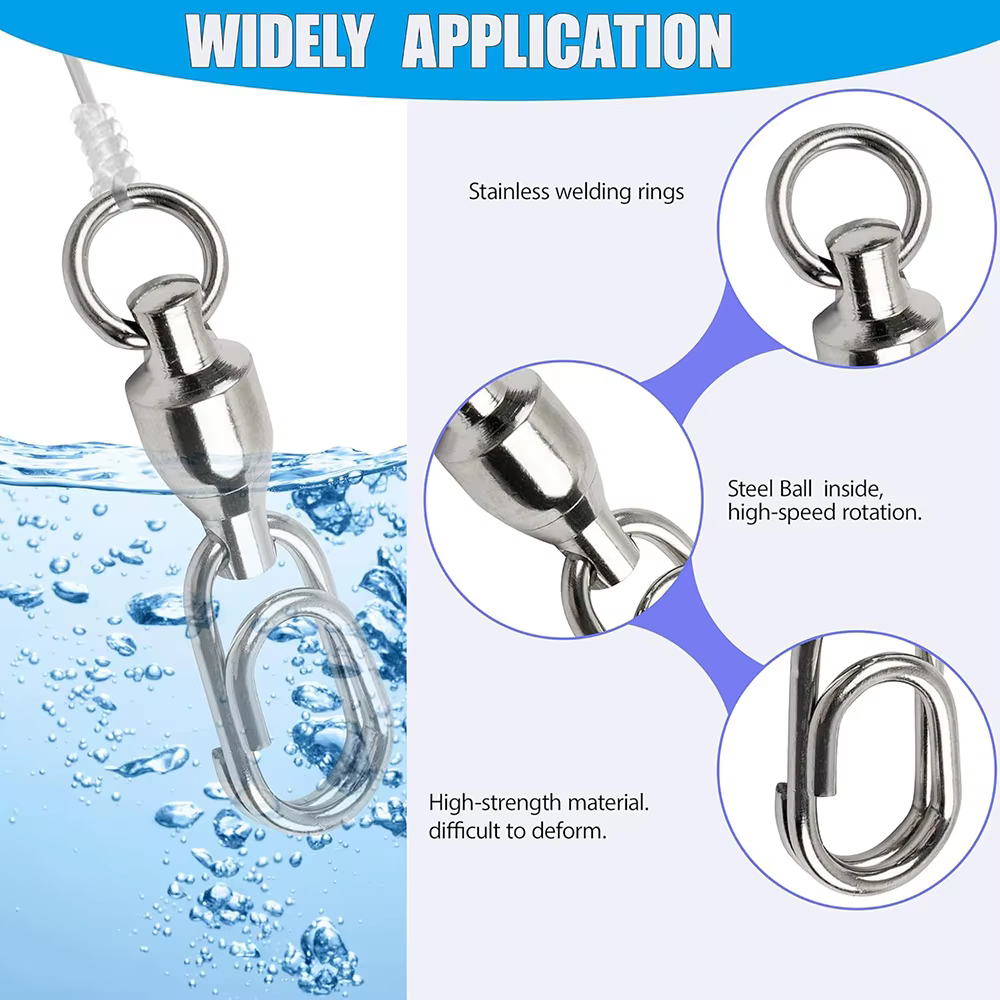 Bolas giratorias pesca con anillo ovalado y clips de cambio rápido