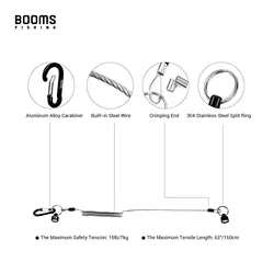 Clip liberación magnética Booms Fishing MN2 – Cordón 1,5 m aluminio