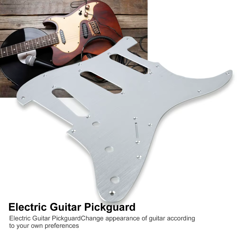 Golpeador aluminio Strat SSS – Pickguard Stratocaster plateado negro - imagen 2