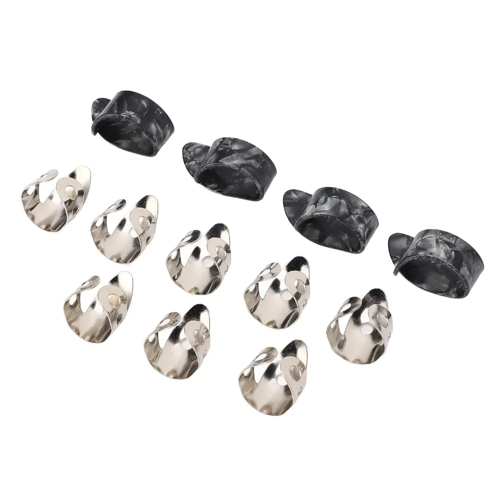 Púas para dedos ajustables de metal y celuloide plateadas y negras - imagen 2