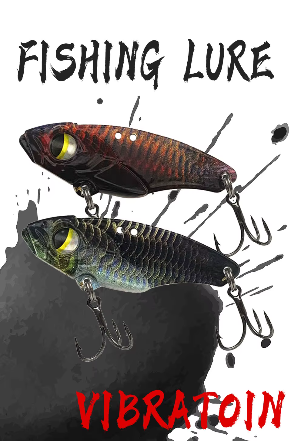 Señuelo WALK FISH mostrando detalle del cuerpo metálico y ojos 3D