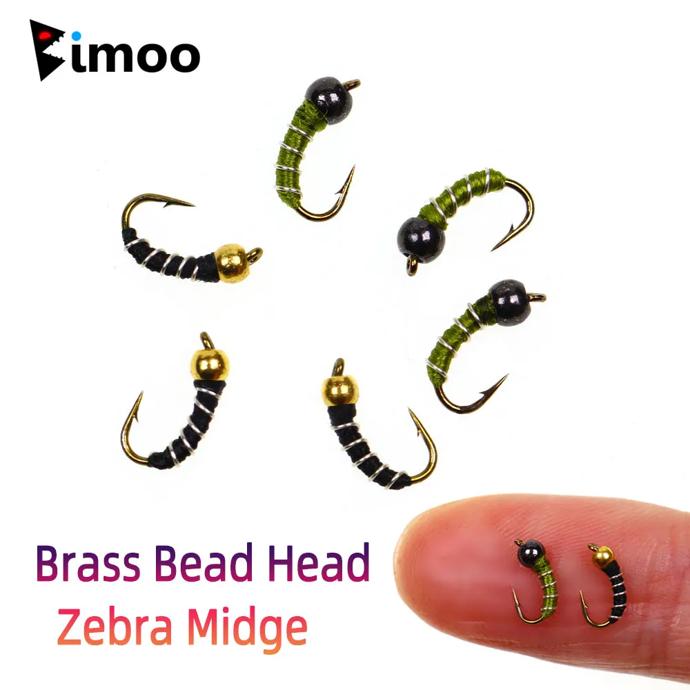 Bimoo Cabeza de cuentas de latón cebra midge ninfa emerger trucha - imagen 3