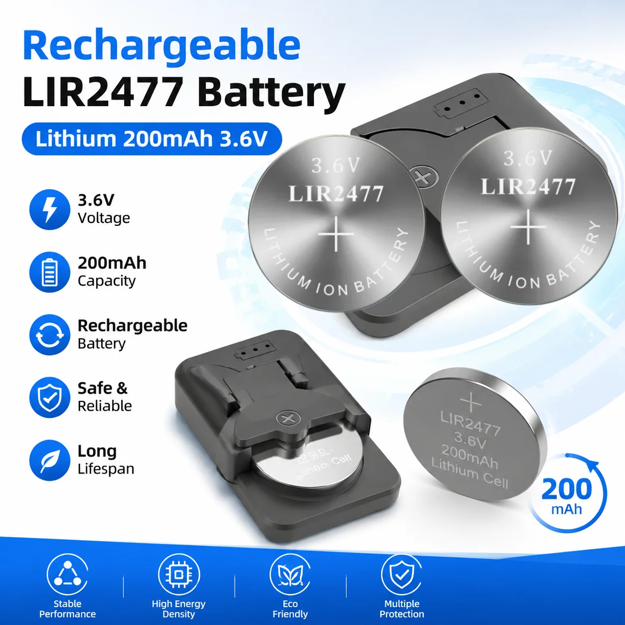 Batería de botón recargable CR2477 LIR2477 para reloj - imagen 3