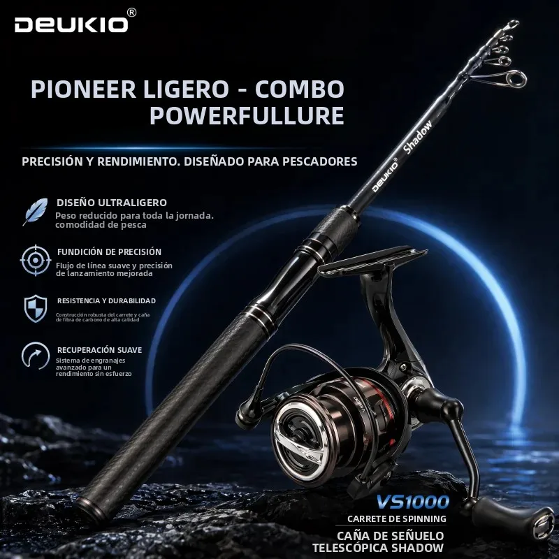 DEUKIO Combo caña y carrete ultraligero de carbono para pescar - imagen 3