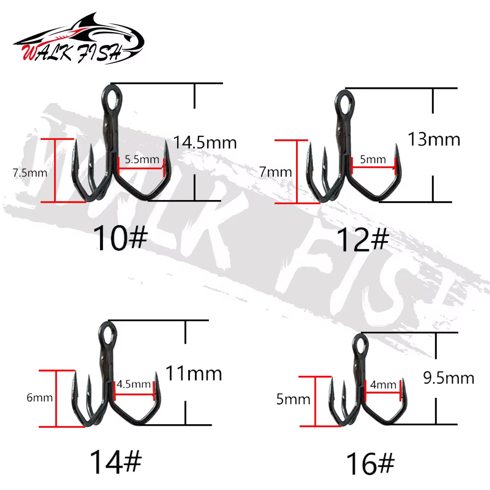 WALK FISH Anzuelos Triples Acero Carbono Negro Alta Resistencia #10-16 - imagen 4