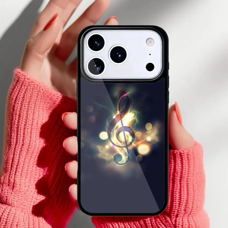 Detalle del diseño de notas musicales en la funda