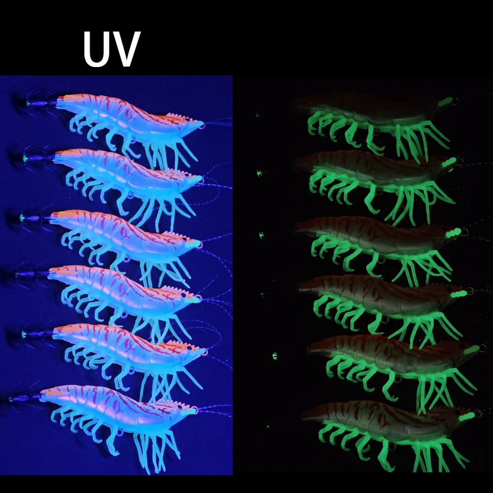 Señuelos UV luminosos para calamares y camarones con anzuelos