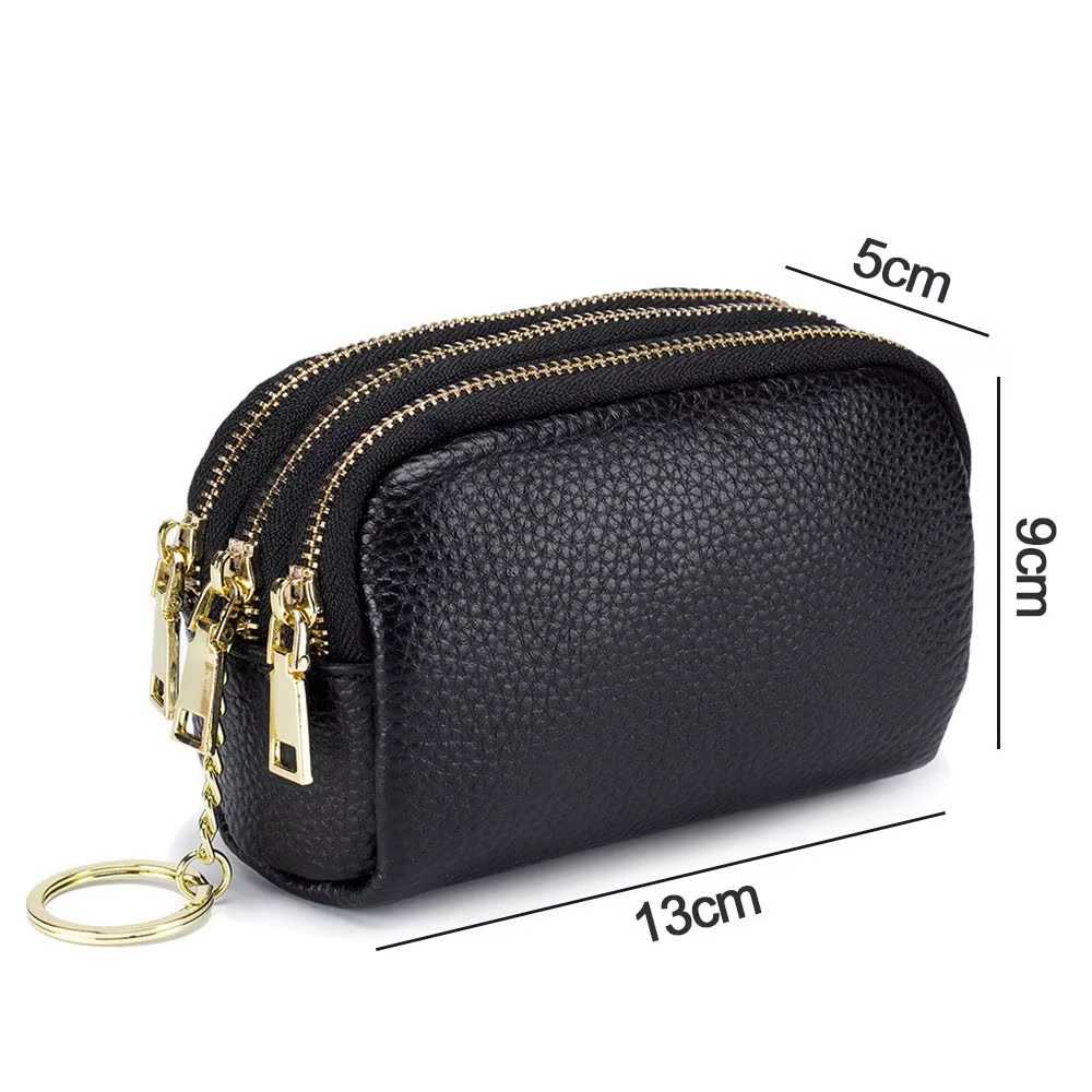 Cartera de cuero genuina para mujer – Monedero corto con cremallera