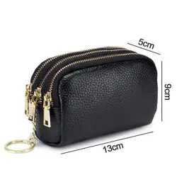 Cartera de cuero genuina para mujer – Monedero corto con cremallera