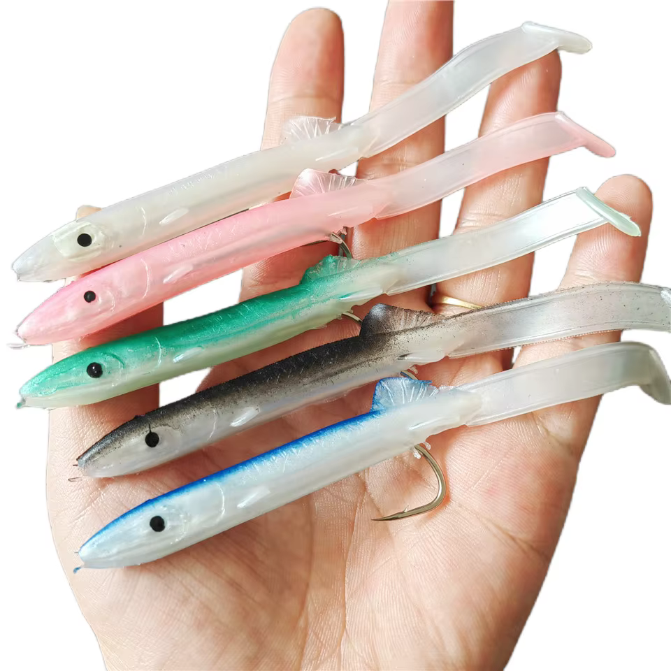MUKUN Anguila Shad – Señuelo vinilo para lubina con anzuelos afilados - imagen 2