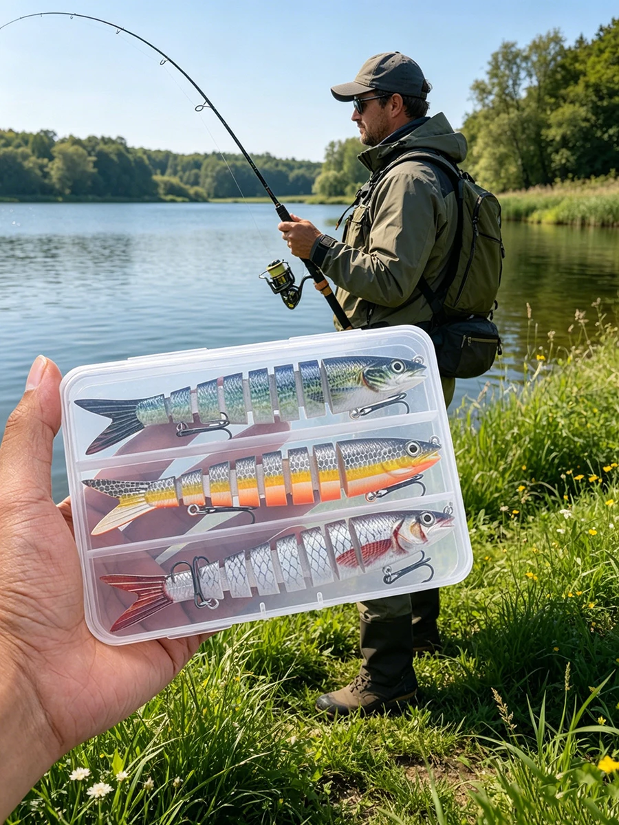 Trío de señuelos Swimbait multiarticulados de 8 segmentos