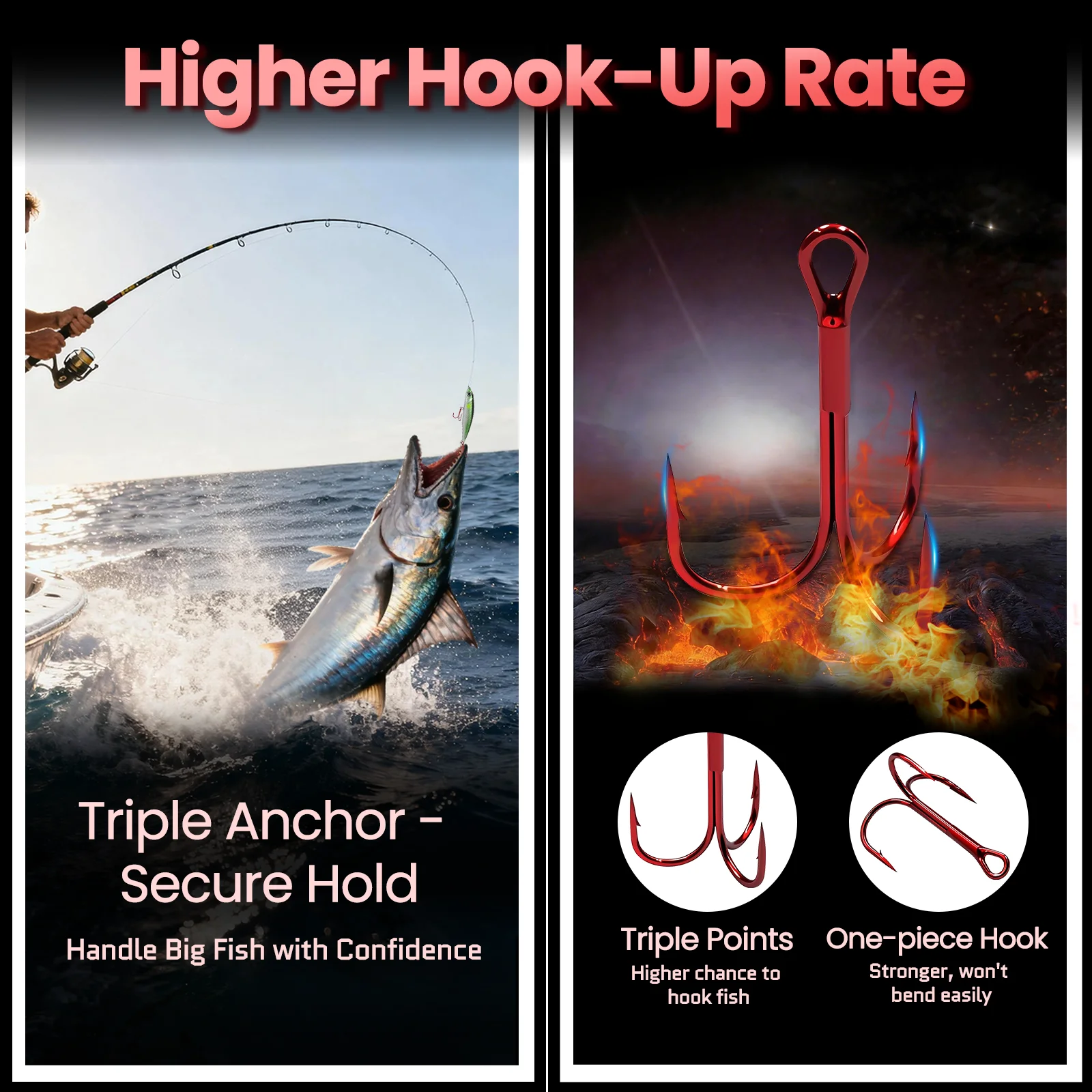 Anzuelos triples rojos FishTrip antióxido para lubina y trucha - imagen 3
