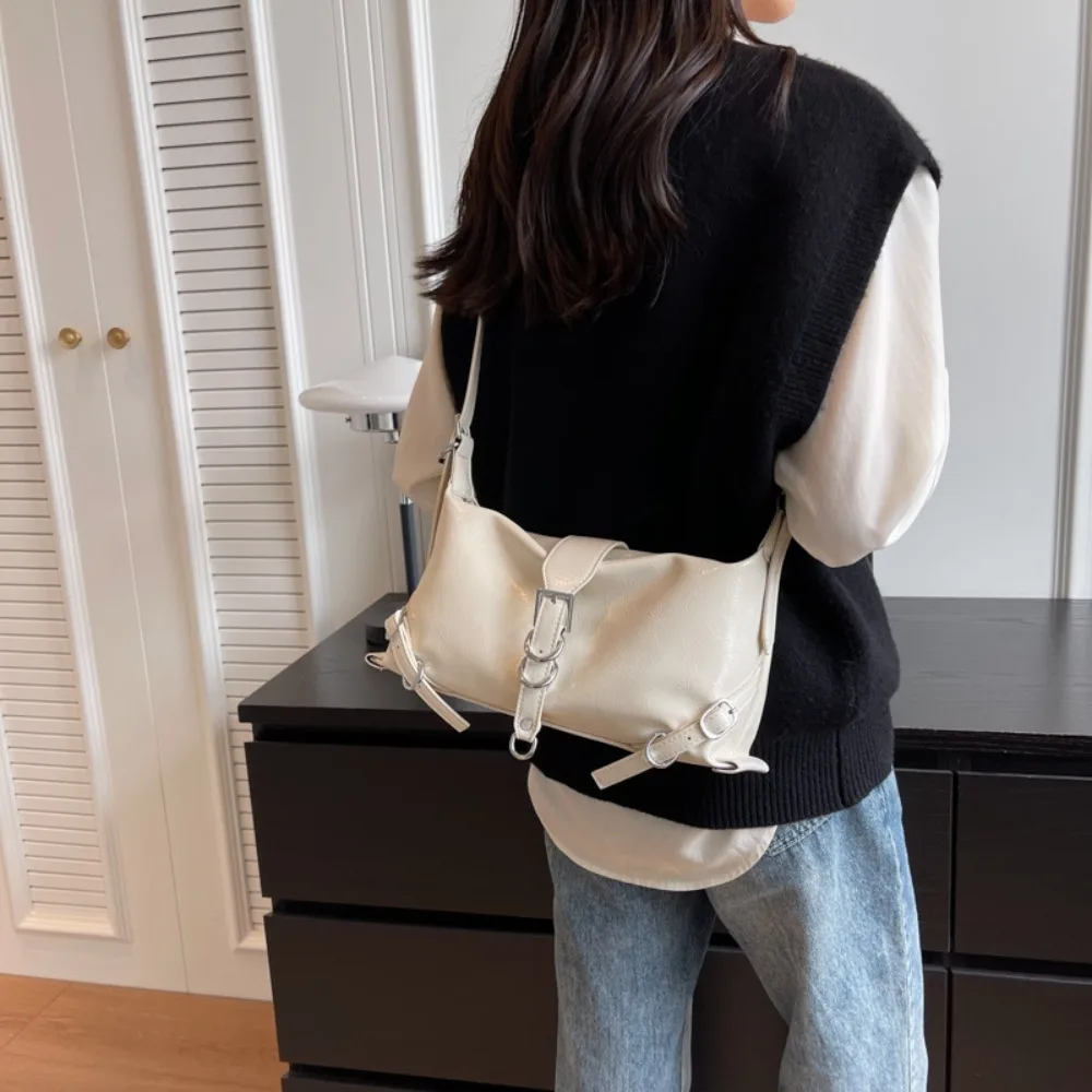 Bolso bandolera de cuero liso con cremallera y gran capacidad - imagen 2