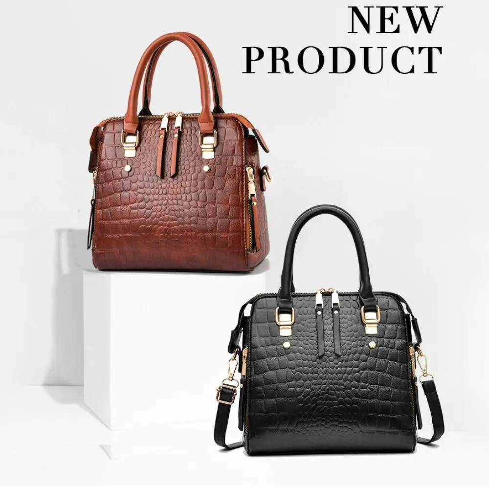 Bolso de mano de cuero PU con borlas y asa, patrón cocodrilo