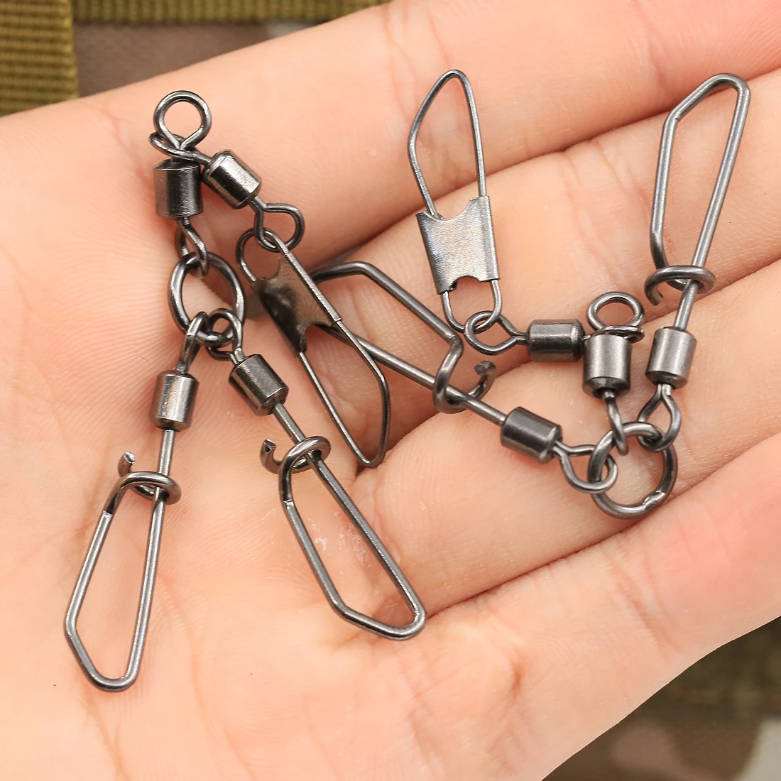 FishTrip Conectores giratorios 3 vías para señuelo calamar acero negro
