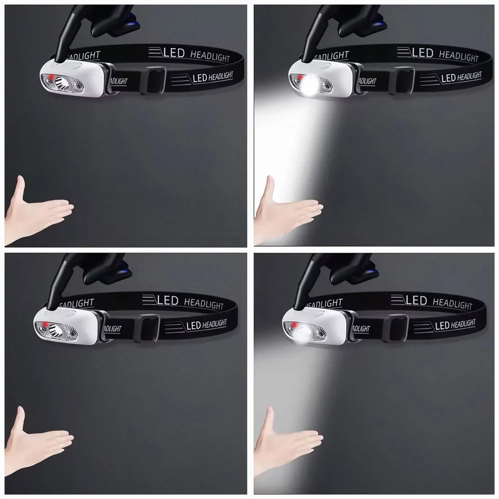 Linterna frontal recargable USB para pesca con sensor LED potente - imagen 4