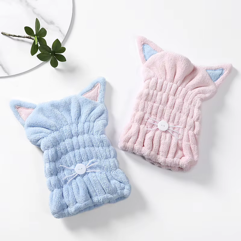 Toalla microfibra con forma de gato Coral - gorro secado rápido - imagen 4