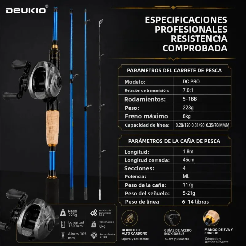 DEUKIO Combo caña y carrete baitcasting de viaje para lubina - imagen 3