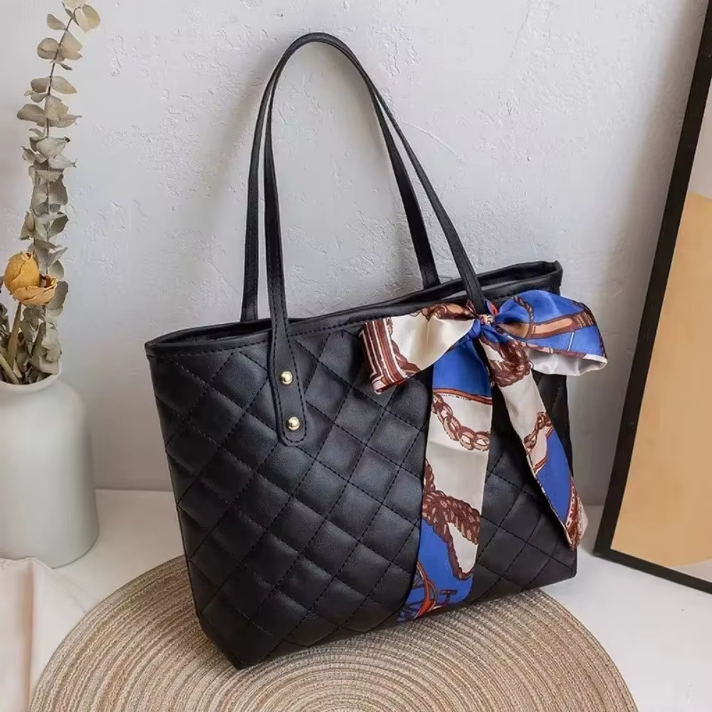 Bolso Tote Mujer PU Gran Capacidad con Bordado y Bufanda - imagen 2