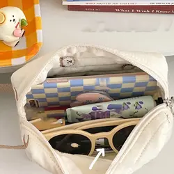 Bolsa de aseo con bordado y cremallera, estuche de algodón oso