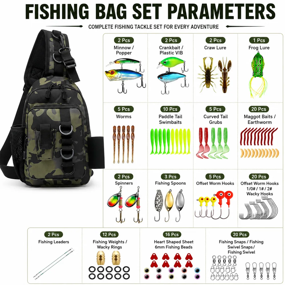Set de pesca Thornsline con señuelos, anzuelos y spinners para agua
