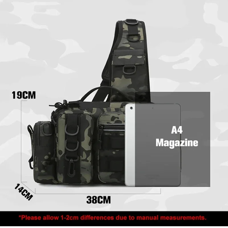 Vista frontal de la mochila de pesca negra