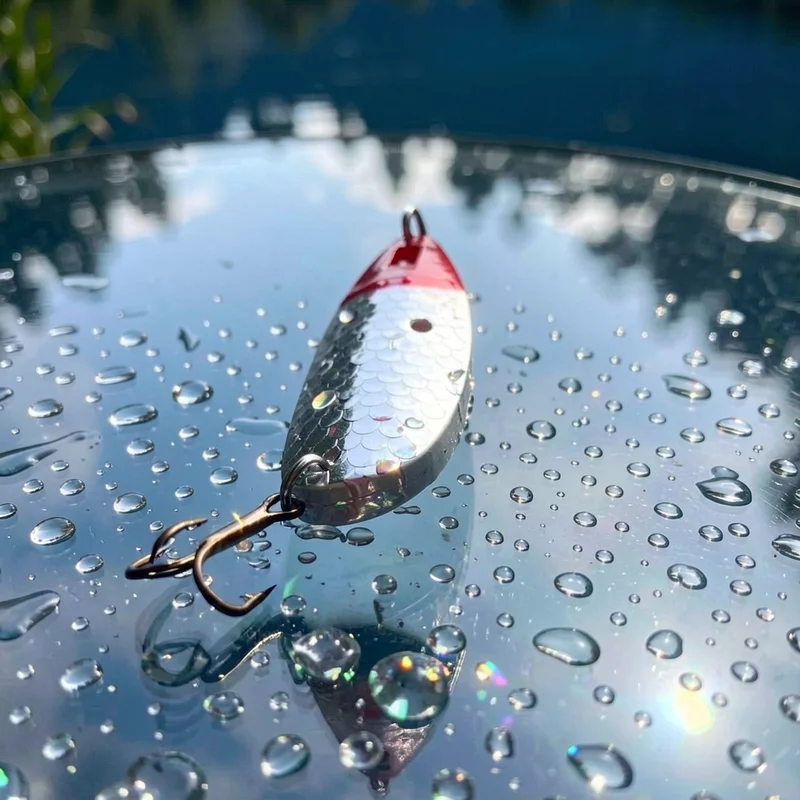 Señuelo Cuchara plata con escamas y rojo para lubina en río - imagen 5