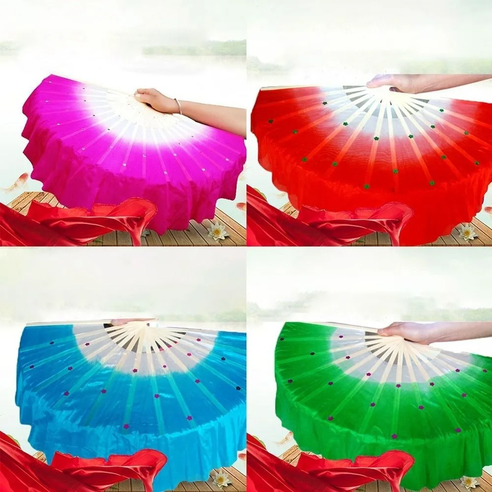 Abanico de bambú para danza del vientre con velos de seda media luna - imagen 2