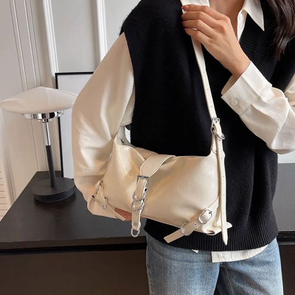 Bolso bandolera de cuero liso con cremallera y gran capacidad