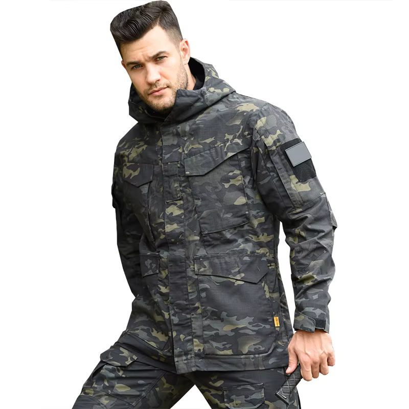 M65 US Camo chaqueta impermeable pesca con capucha para hombre