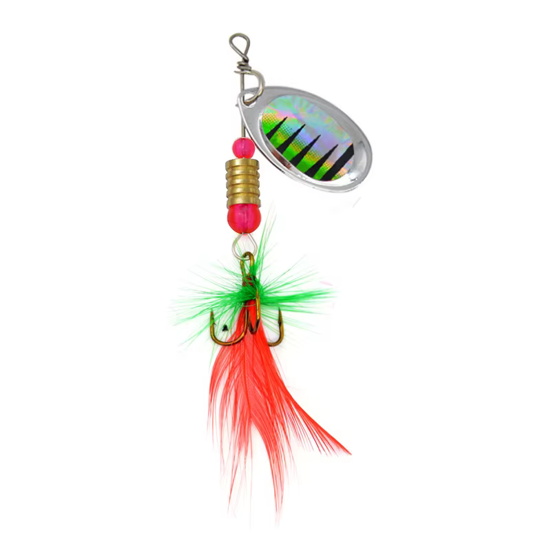 Señuelo Spinner con plumas – Cuchara metálica giratoria para pesca - imagen 4