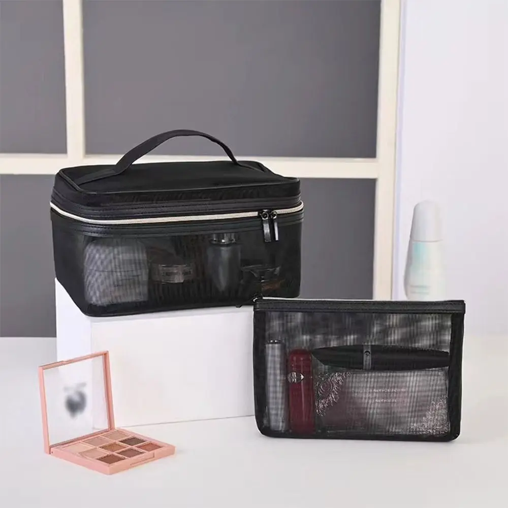 Bolsa de maquillaje transparente gran capacidad con cremallera y nailon - imagen 2
