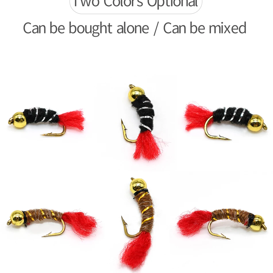 Moscas buzzer con cuenta dorada en diferentes ángulos