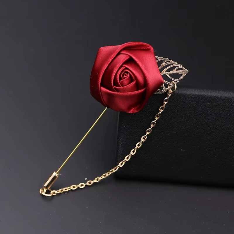 Broche de flores rosas con lazo – Accesorio para traje unisex - imagen 3