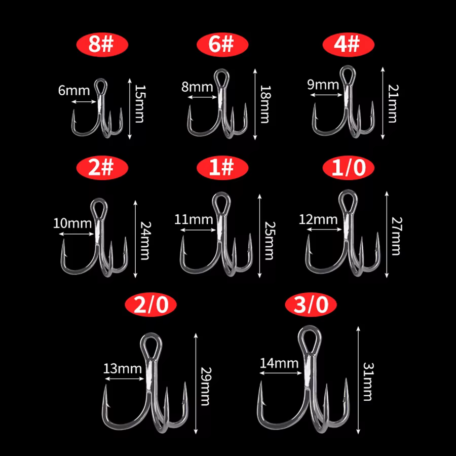 Anzuelos triples afilados multi-tamaño para pesca – Resistentes - imagen 5