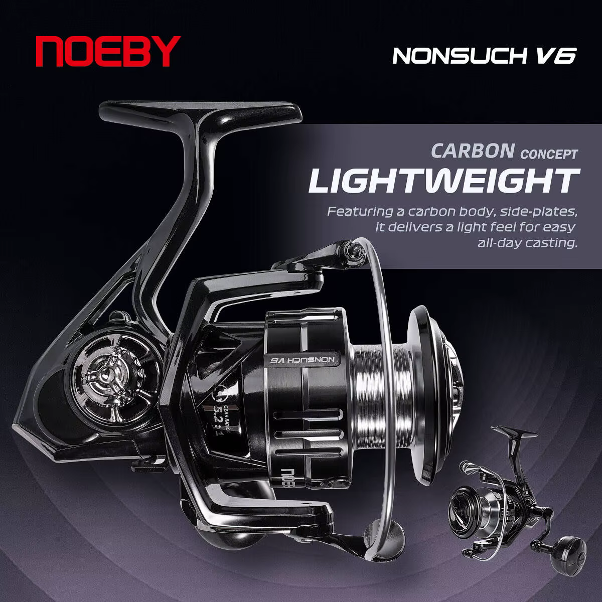 Carrete Giratorio Noeby Carbono 2500-4000 – 7kg Arrastre, Relación 6.2:1