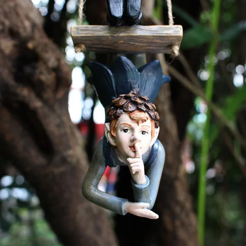 Columpio en miniatura de elfo de resina para jardín y patio - imagen 3