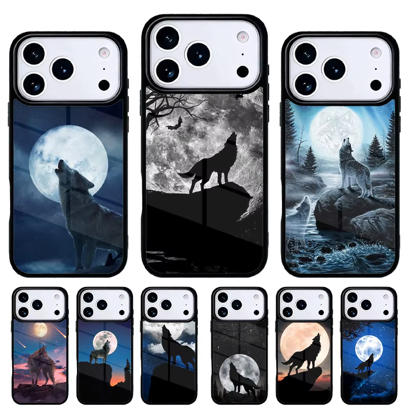 Funda iPhone lobo rugiente con luna - Carcasa trasera original diseño