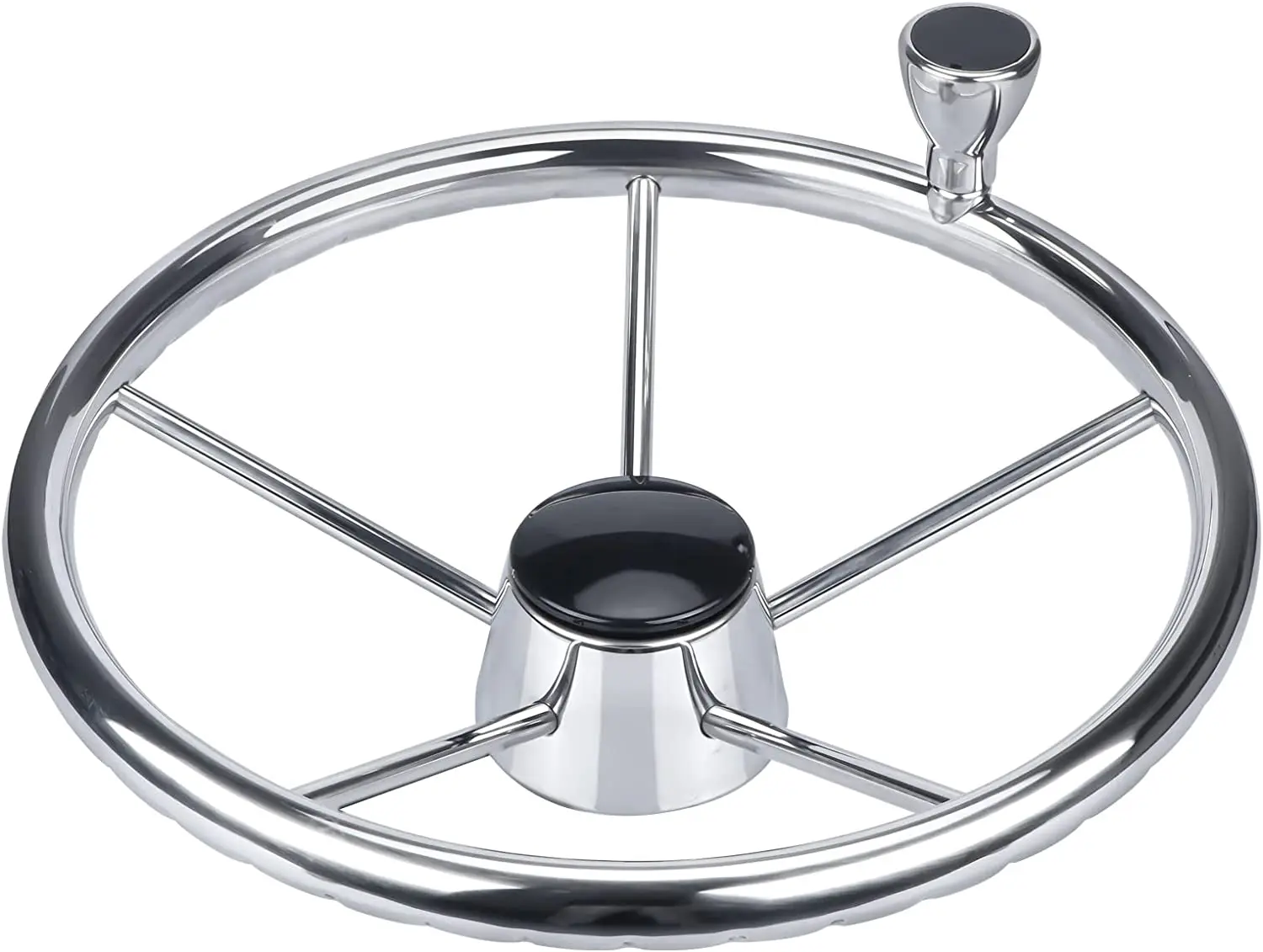 Volante de barco acero inoxidable pulido con perilla control - imagen 4