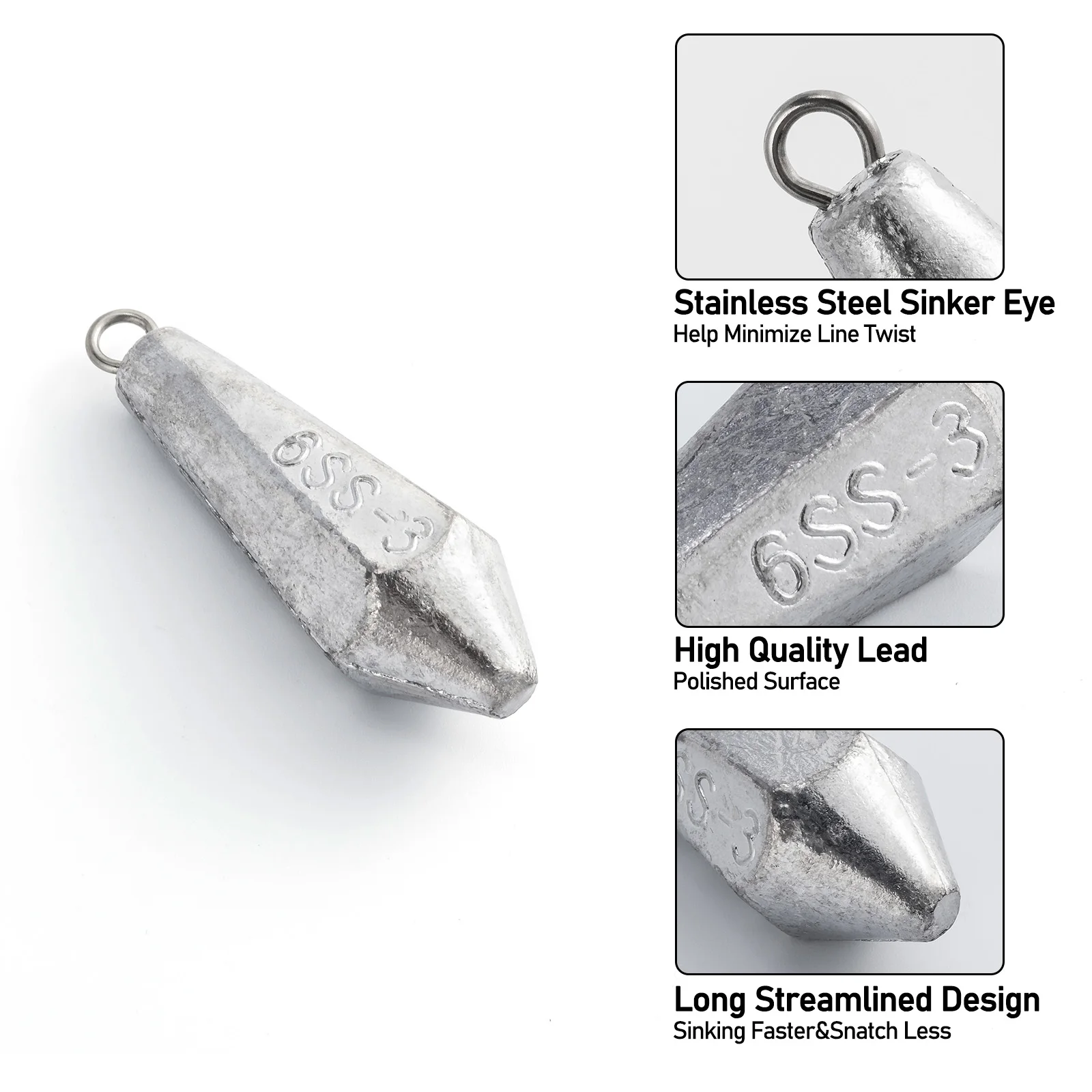 Pesas de pesca hexagonales Dr.Fish detalle superficie