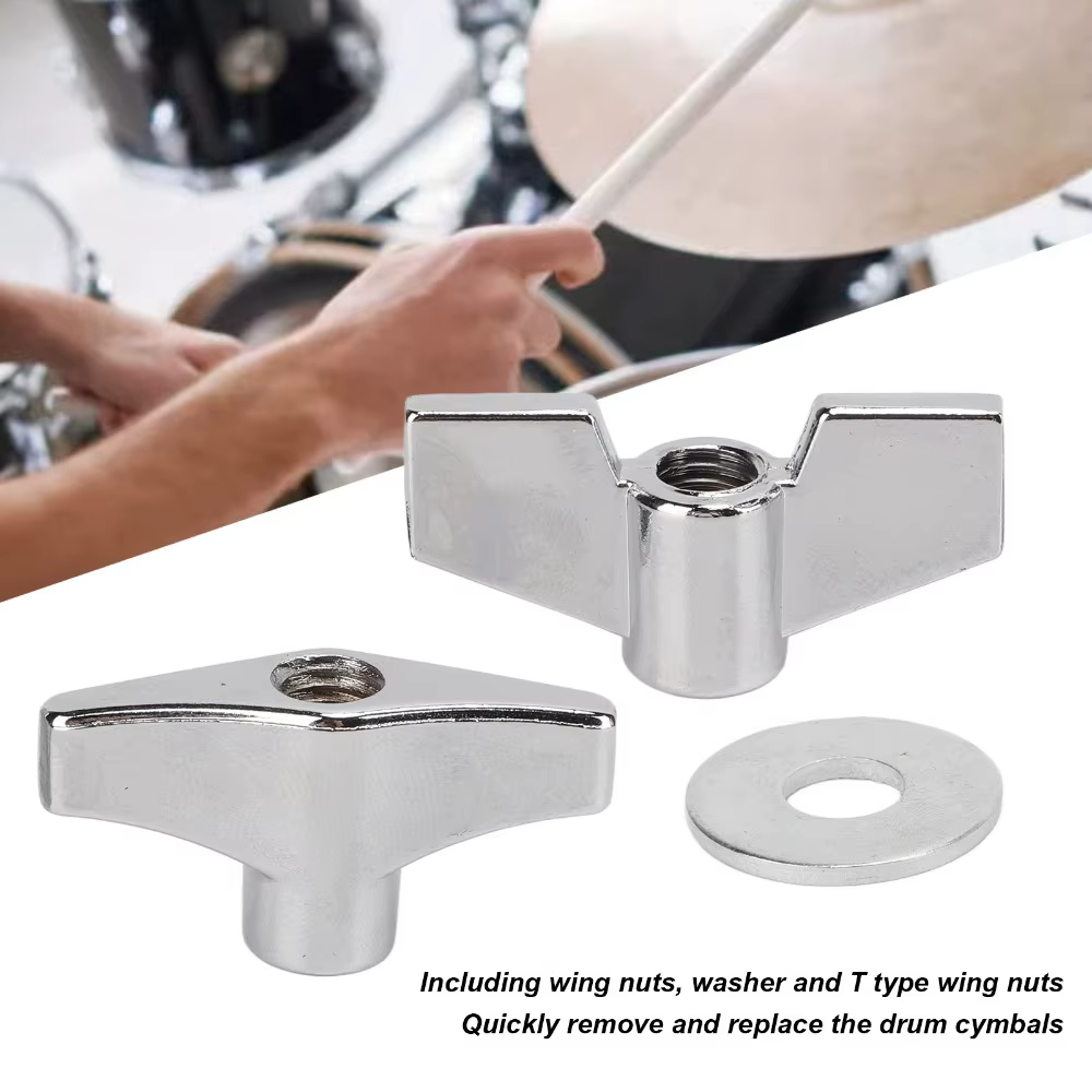 Tuercas Alas Metálicas Plateadas para Platillo – Pack 6 Piezas Accesorios Batería - imagen 2